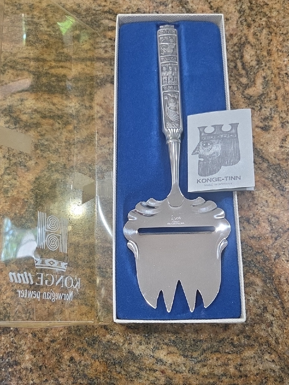Norwegian Pewter Cheese Slicer In Box In Excellent, Unused Condition. Unique!